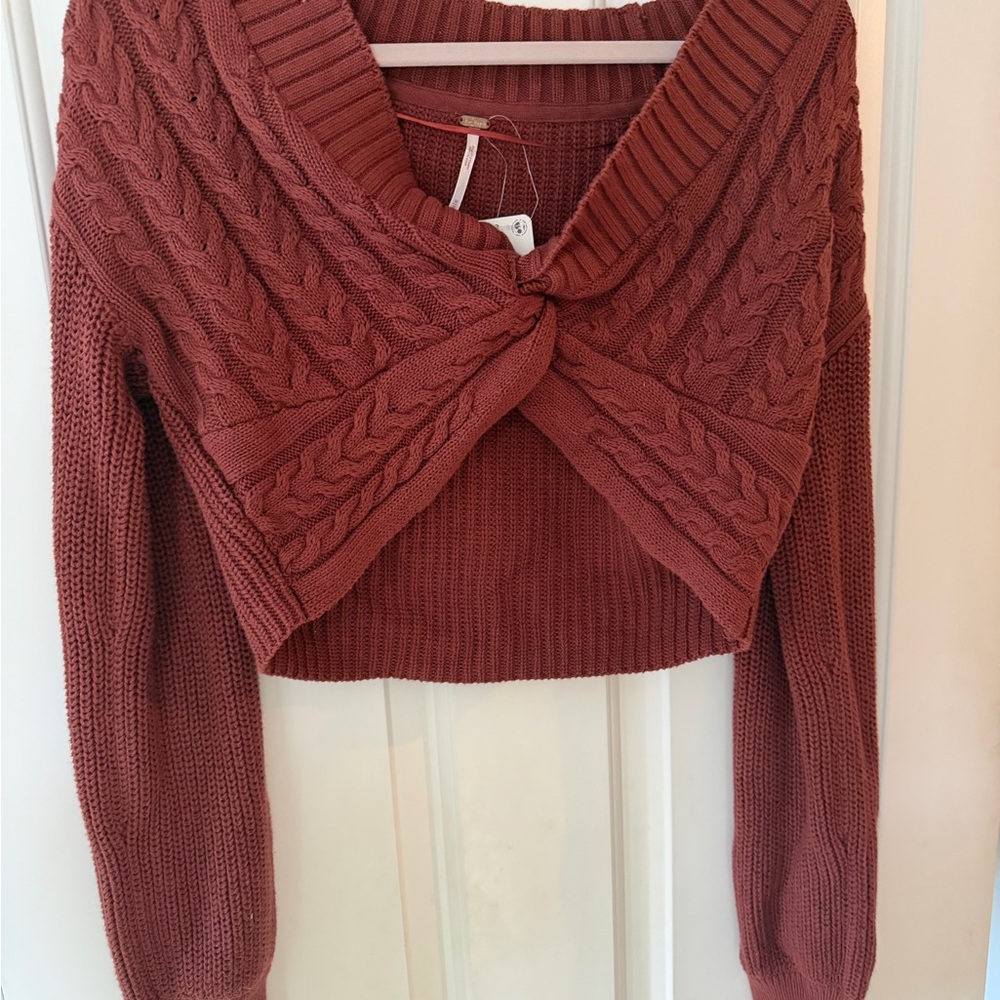 Cable-Knit Cropped Sweater Shrug - Rust